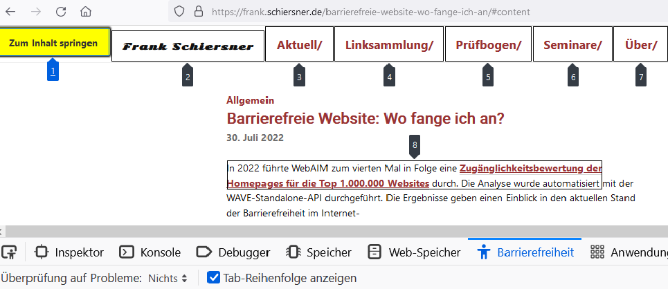 Screenshot zeigt eine Website in Firefox mit Tabulatorfähnchen, wie im Artikel beschrieben.